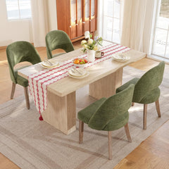 Wooden Dining Chairs Set of 6, Upholstered Modern Chenille Dining Room Chair Kitchen Chairs, Comfy Farmhouse Dinner Chair for Kitchen Dining Room, Green