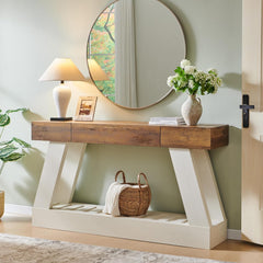 OKD 60" Farmhouse Entryway Table with Drawer, Console Table Behind Sofa, Narrow Long Entryway for Hallway, Living Room, Hallway, Behind Couch(Antique White)