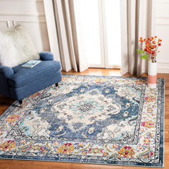 SAFAVIEH Monaco Collection Area Rug - 12' Square, Navy & Light Blue, Non-Shedding & Easy to Clean, Distressed Medallion Design, Ideal for Living Room, Bedroom, Dining Space (MNC243N)