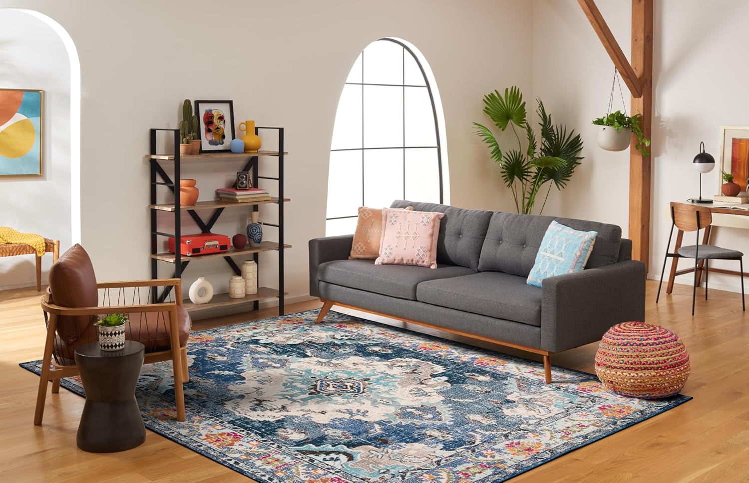 SAFAVIEH Monaco Collection Area Rug - 12' Square, Navy & Light Blue, Non-Shedding & Easy to Clean, Distressed Medallion Design, Ideal for Living Room, Bedroom, Dining Space (MNC243N)