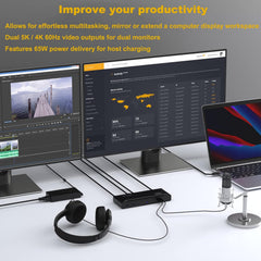 WAVLINK Universal USB C Laptop Docking Station Dual Monitors 5K/4K@60Hz with 65W Host Charging for Thunderbolt 4/3  USB-C Windows  Mac M1-M5/Macbook Neo  Chrome (2HDMI+2DP)  6USB 3.0  1Gbps Ethernet