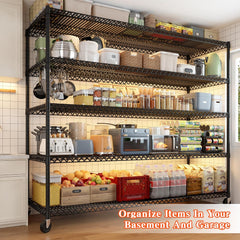3200LBS Storage Shelves Wire Shelving with Wheels,Adjustable Garage Shelving Heavy Duty Steel Metal Shelving Unit Shelf Rack for Warehouses,Garage,Kitchen,School,Commercial,73" H X 60”W X 18" D