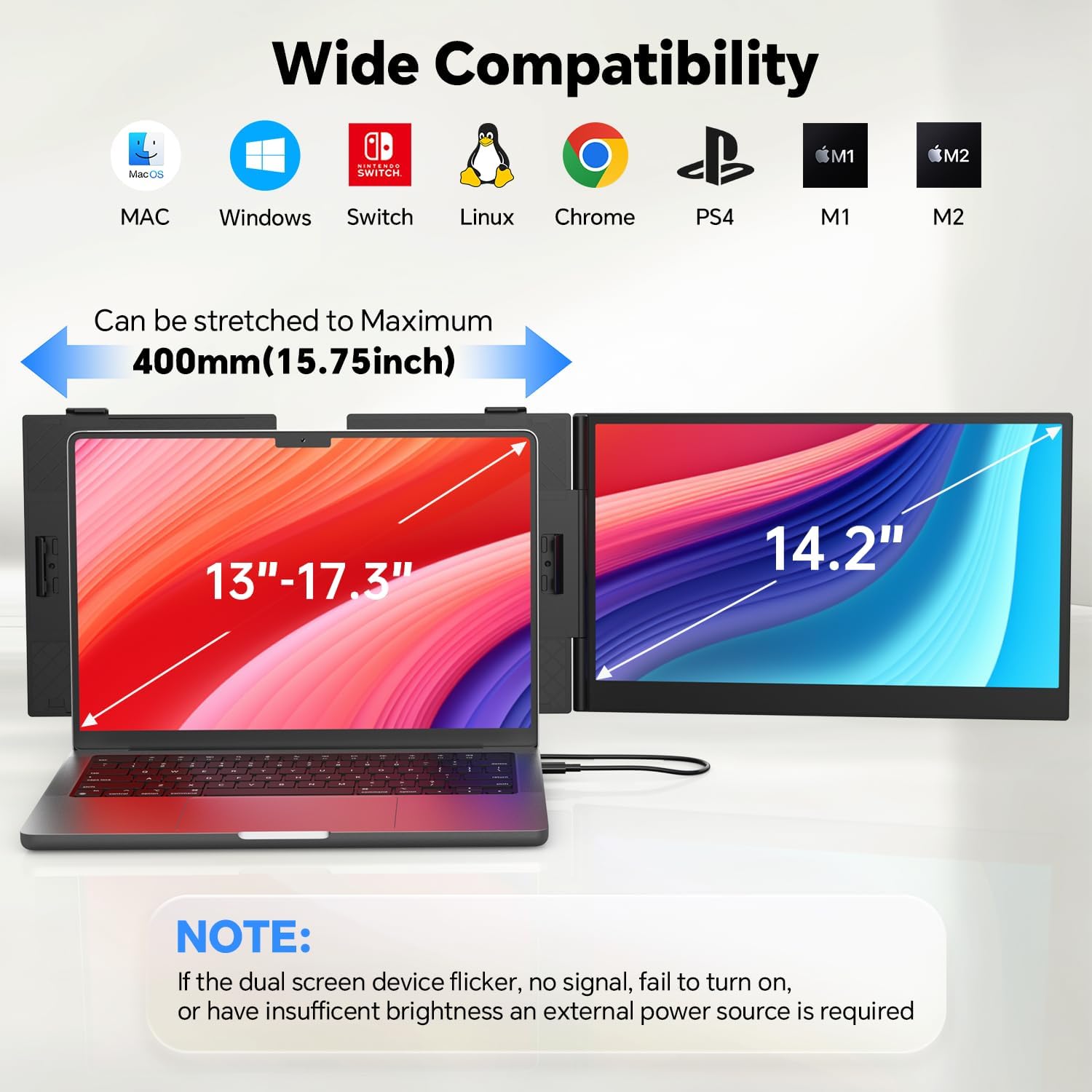 14.2" Laptop Screen Extender  0.17" Ultra-Thin FHD 1080P IPS Portable Monitor for Laptop  Dual Screen Travel Monitor Extender  Plug-Play for Windows/Mac/Chrome  Fit 13”-17.3” Laptops