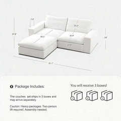 Cloud Couch Sectional 78.7'' Oversized Modular Deep Seat Sofa L Shaped Comfy White Cloud Couch with Washable Cover for Living Room Loveseat with Ottoman | Water repellent