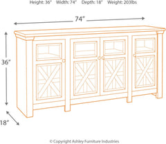Signature Design by Ashley Bolanburg Extra Large TV Stand, Fits TVs up to 72", 3 Cabinets, Adjustable Storage Shelves, 74.13", Whitewash & 2-Tone Finish