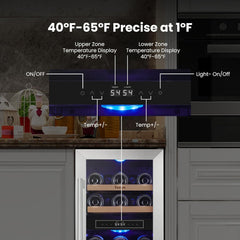 Yeego Wine Fridge Cooler - 15 Inch Dual Zone Wine Fridge Hold 28 Bottles, 40-65°F Wine Refrigerator Glass Door, Built in, Freestanding Under Counter Fridge for Beer Soda Drink Home Bar Office