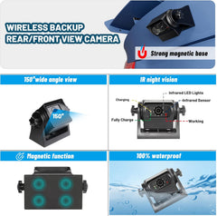 3x Wireless WiFi Magnetic Backup Cameras 1080P HD 5" Dual Monitor Battery Powered No Wiring Rear View Reverse Monitoring Camera Portable Kit for Car Truck Pickup RV Camper 5th Wheel Boat Horse Trailer