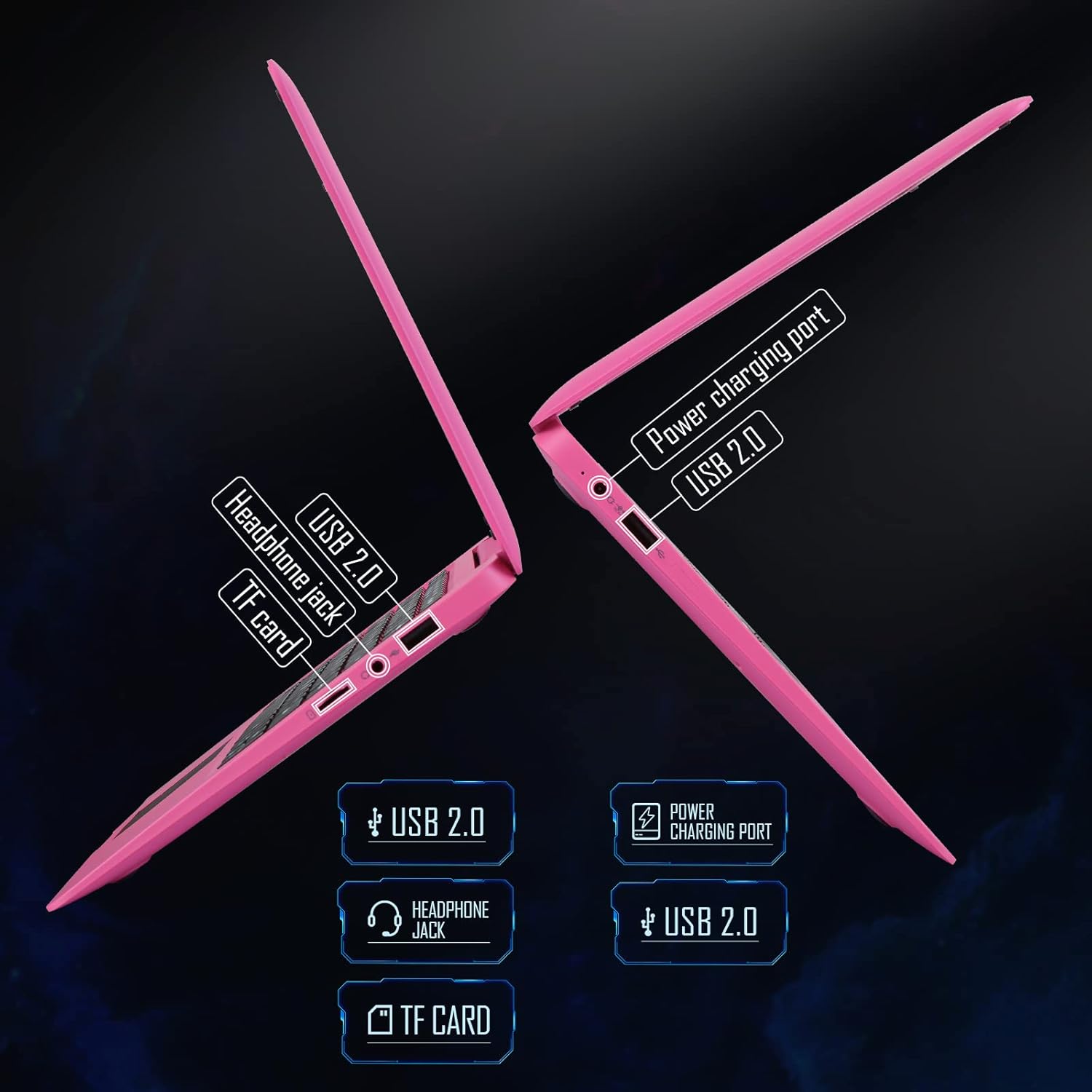 Laptop Computer(10.1 inch)  Quad Core Powered by Android 12.0  Netbook Computer with WiFi  Webcam and Bluetooth  Mini Laptop with Bag  Mouse  and Mouse Pad for Kids and Adults（Pink）