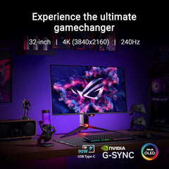 ASUS ROG Swift 32” 4K OLED Gaming Monitor (PG32UCDM) - UHD (3840 x 2160)  QD-OLED  240Hz  0.03ms  G-SYNC Compatible  Custom Heatsink  Graphene Film  99% DCI-P3  True 10-bit  90W USB-C