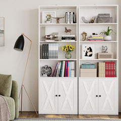 IRONCK Industrial Bookshelves and Bookcases with Doors Set of 2 Floor Standing 6 Shelf Display Storage Shelves 70 in Tall Bookcase for Home Office, Living Room