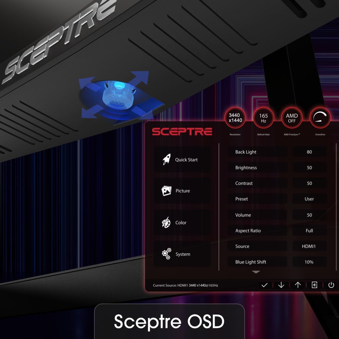 Sceptre 34-Inch Curved Ultrawide WQHD Monitor (3440 × 1440)  R1500  up to 180Hz/165Hz  DisplayPort x2  99% sRGB  1ms  Built-in Speakers  Machine Black  2025 (C345B-QUT168)