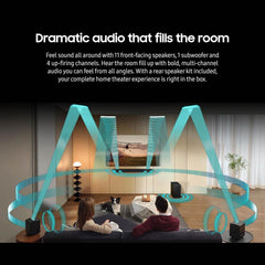 SAMSUNG Q990D 11.1.4ch Soundbar w/Wireless Dolby Atmos Audio  Rear Speaker Included  Q-Symphony  SpaceFit Sound Pro  Adaptive Sound  Game Mode Pro with Alexa Built-in  HW-Q990D/ZA