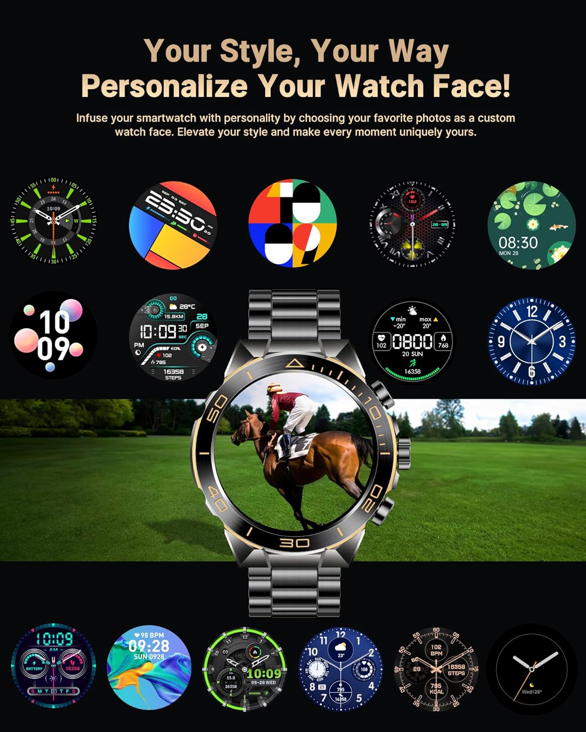 Smart Watch for Men Answer/Make Call for Android iPhone  1.43" AMOLED HD Screen Mens Luxury Watch  400mAh Heavy Duty Smartwatch Heart Rate Blood Oxygen Blood Pressure Sleep Monitor Pedometer  2 Straps