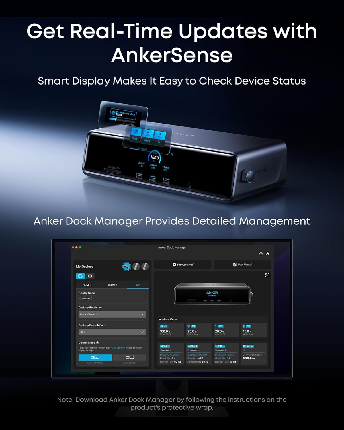 Anker Prime Docking Station (DL7400)  14-Port Triple Display with DisplayLink  140W Max  Smart Display  Triple 4K 60Hz  Cooling Fan  for macOS and Windows (The Latest DisplayLink Driver Required)
