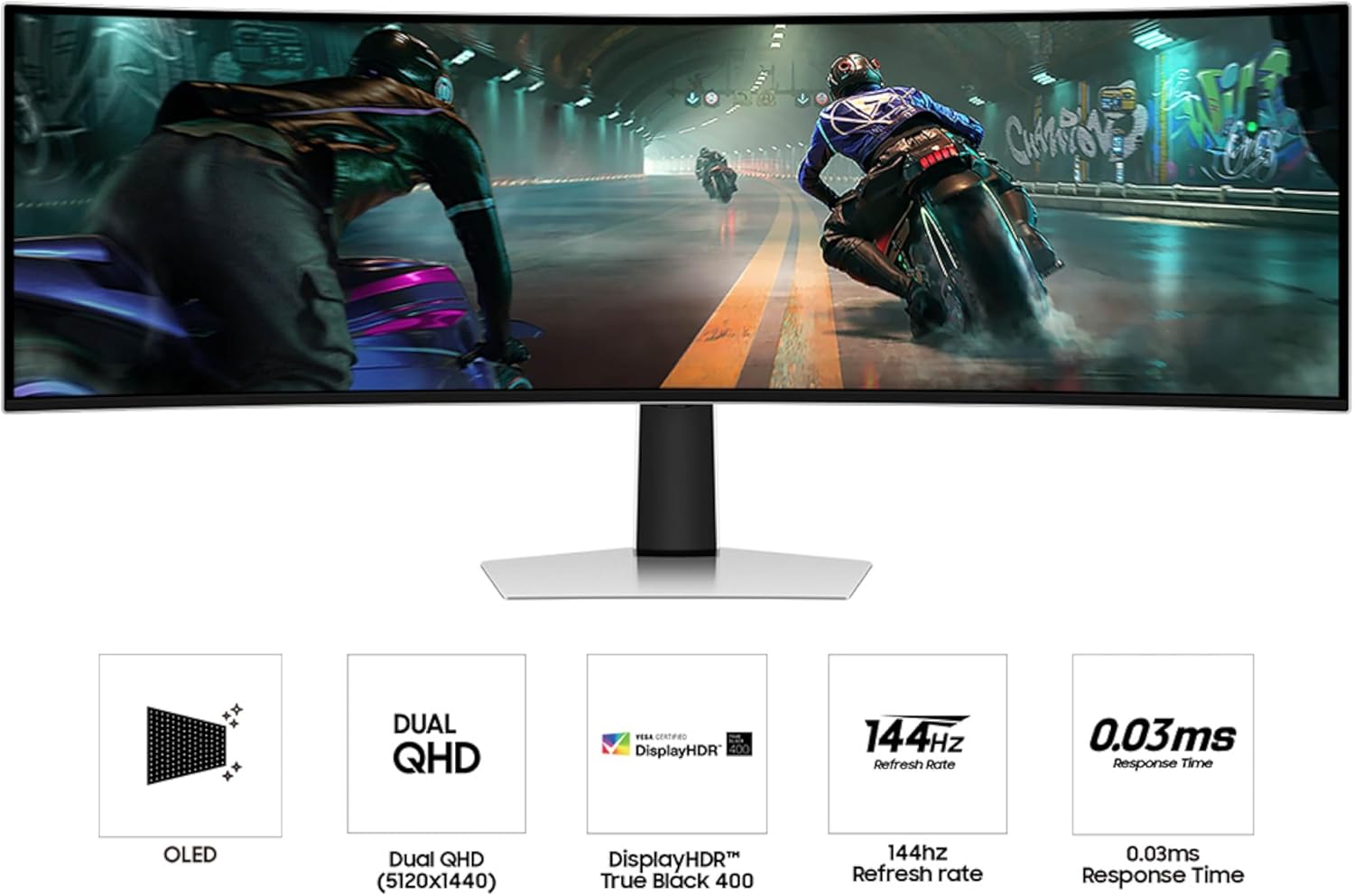 Samsung 49" Odyssey OLED G9 (G91SD) Dual QHD QD-OLED G-Sync Compatible Curved Gaming Monitor  144Hz  0.03ms  AMD FreeSync Premium Pro  Ergonomic Stand  3 Year Warranty  LS49DG910SNXZA  2024