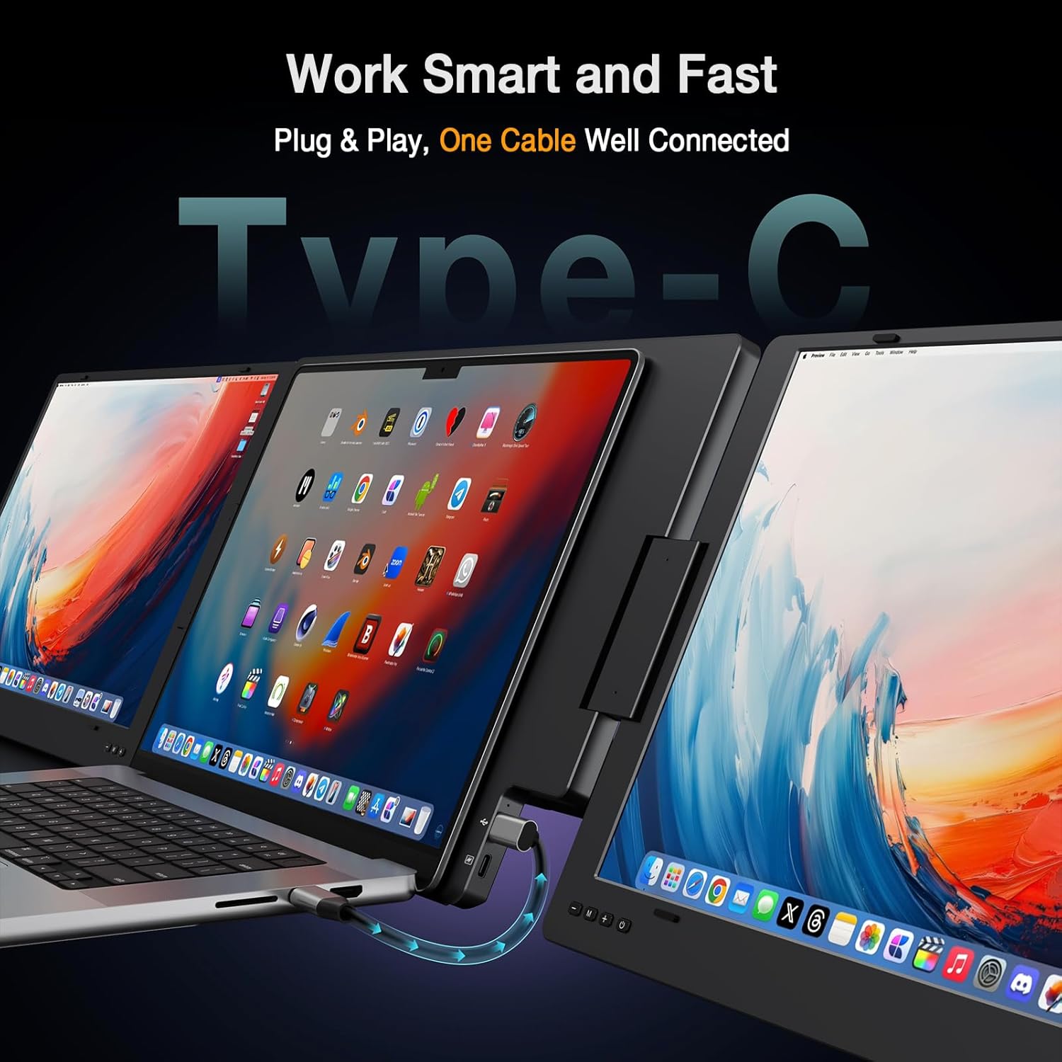 KYY 15.6" Laptop Screen Extender  1080P FHD IPS Portable Monitor  One Cable USB-C Triple Monitor  Dual Travel Screen for 12"-17'' Laptops  360° Rotation & Kickstand，X90D (Driver Need)