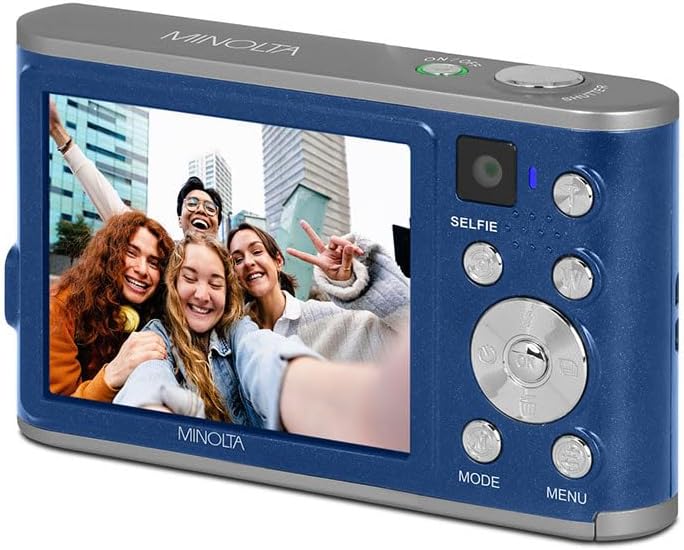 Minolta 48MP Digital Camera with Rear Selfie Lens – 4K Ultra HD Video  2.8" LCD Screen  16X Digital Zoom  Autofocus  Slow Motion  Time Lapse  Filters  Scene Modes  32GB Card Included (Blue)