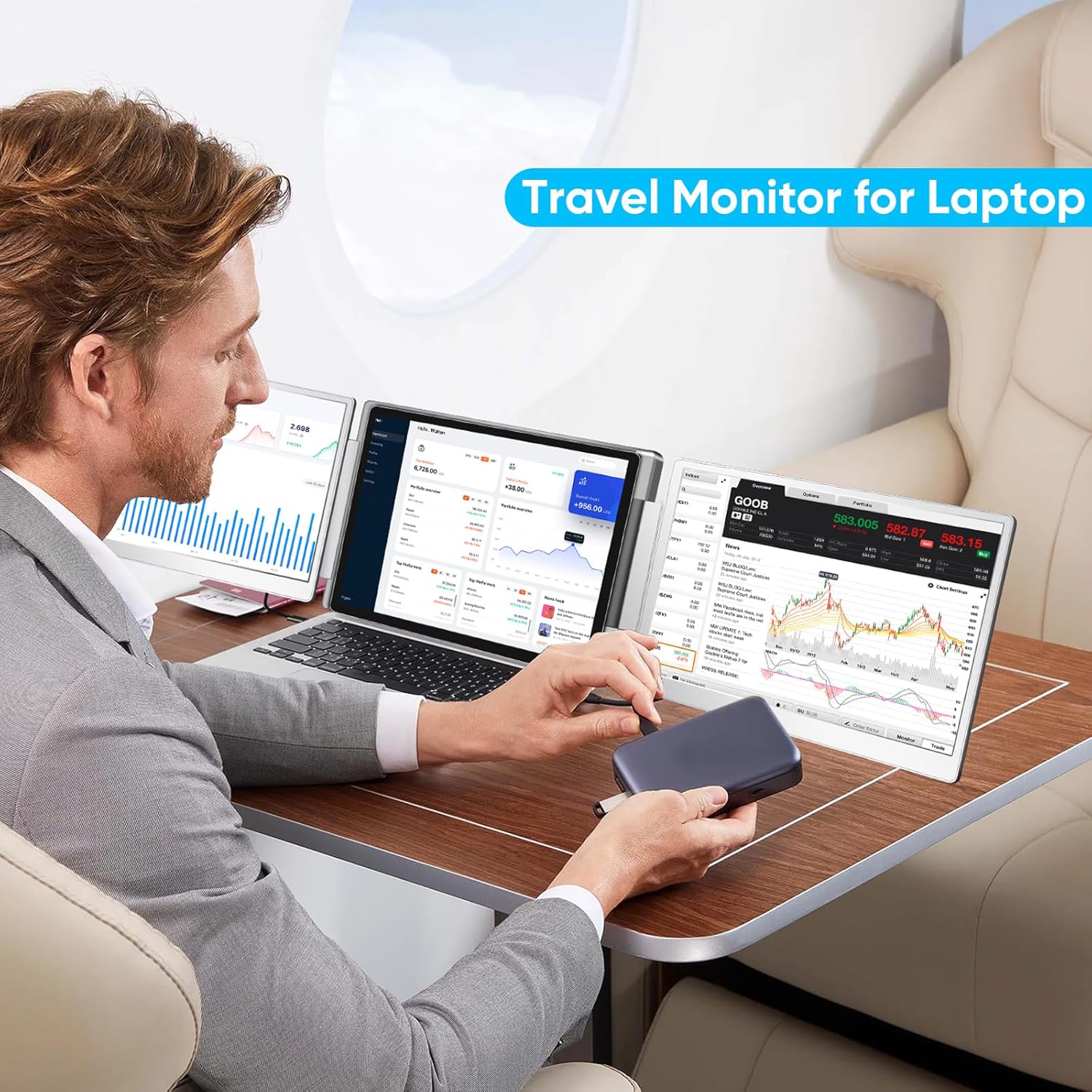 Laptop Screen Extender  FHD 1200P 16:10 IPS Portable Monitor for Laptops 12~16.2 inch  14" Triple Screen Laptop Monitor Extender Display  Plug & Play with USB-C HDMI for Windows/MacBook/Switch/PS5