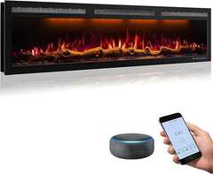 60 Inch WiFi Electric Fireplace Heater, Recessed or Wall Mounted, Ultra‑Slim 5.51" Deep, 750/1500W, 12 Flame Colors & 12 Ember Bed Colors,Remote & App Control, Works with Alexa & Google Home