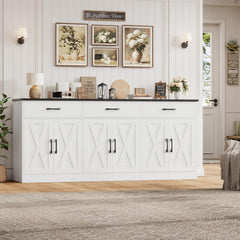 HOSTACK 71" Large Sideboard Buffet Cabinet with Storage, Farmhouse Coffee Bar Cabinet with 3 Drawers, Long Kitchen Buffet Table, Kitchen Sideboard Storage Cabinet for Dining, Living Room, White/Black