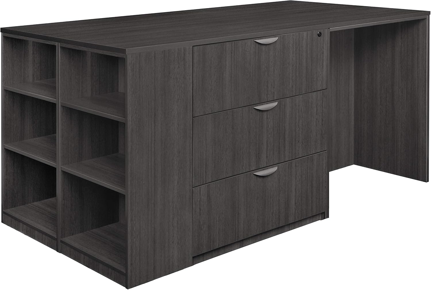 Romig Regency Legacy Stand Up Desk/3 Lateral File Quad with Bookcase End  Ash Grey