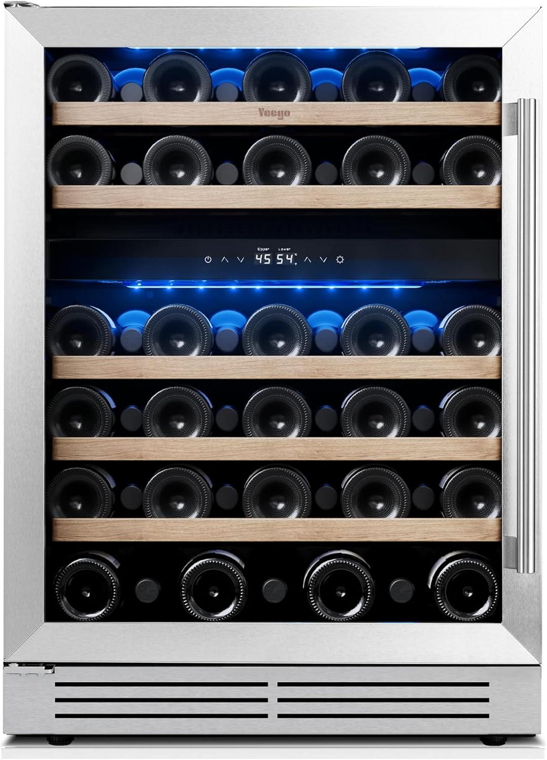 Yeego 24 Inch Wine Fridge Cooler - 52 Bottles Dual Zone Wine Cooler with Glass Door, 40-65℉ Built-In or Freestanding Refrigerator, Under Counter Wine Fridge for Kitchen Bar Office (Left-Hinged)