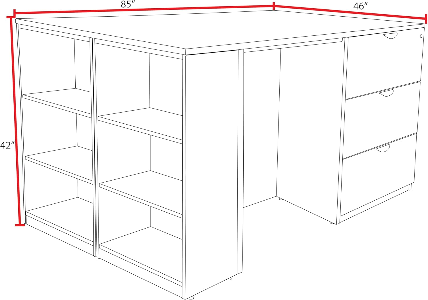 Regency Legacy Stand Up 2 Lateral File/ 2 Desk Quad with Bookcase End- Cherry