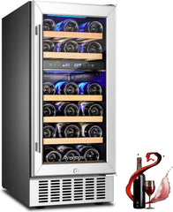 AAOBOSI 15 inch Dual Zone Wine Fridge, 28 Bottles Built-in or Freestanding Fridge,41-64°F Wine Cooler with Professional Compressor，Low Noise and No Fog