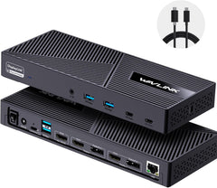 WAVLINK Displaylink Docking Station 3 Monitors with 130W Power Delivery  10Gbps USB for MacBook M1/M2/M3/Windows  USB-C(3 HDMI  2 DisplayPort  2 USB-C  4 USB3.1  Ethernet  Audio)