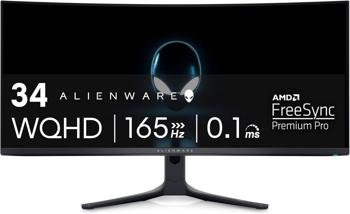 Alienware AW3423DWF Curved QD-OLED Gaming Monitor - 34-inch Quantum Dot OLED 0.1Ms 165Hz 21:9 Curved Display  99.3% DCI-P3 Color Gamut  VESA DisplayHDR True Black 400  AMD FreeSync Premium Pro - Black