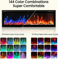 60” Smart Electric Fireplace with Voice Control, Realistic Flame, Crackling Sound, Wall Mounted or Recessed Fireplace Insert, App/Remote Control, Logs & Crystals Included for Living Room, Bedroom