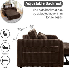 55.5" Corduroy Convertible Sofa Bed, Pull Out Sleeper Sofa Bed, Loveseat Couch with USB Charging Ports, 3 in 1 Convertible Sleeper Sofa Bed for Living Room, Apartment, Bedroom, RV, Beige
