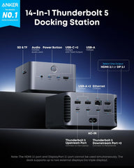 Anker Prime TB5 Docking Station  14-in-1 Thunderbolt 5 Dock with 120Gbps Max Transfer  Thunderbolt Dock with 140W Max Charging  Cooling System  Up to 8K  Dual Display for TBT 5/4 Laptops