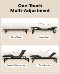King Size Adjustable Bed Frame with Quiet Motor - Head & Foot Incline, Zero Gravity, Wireless Remote Control, Easy Installation (79" L x 74" W x 12.72" H)
