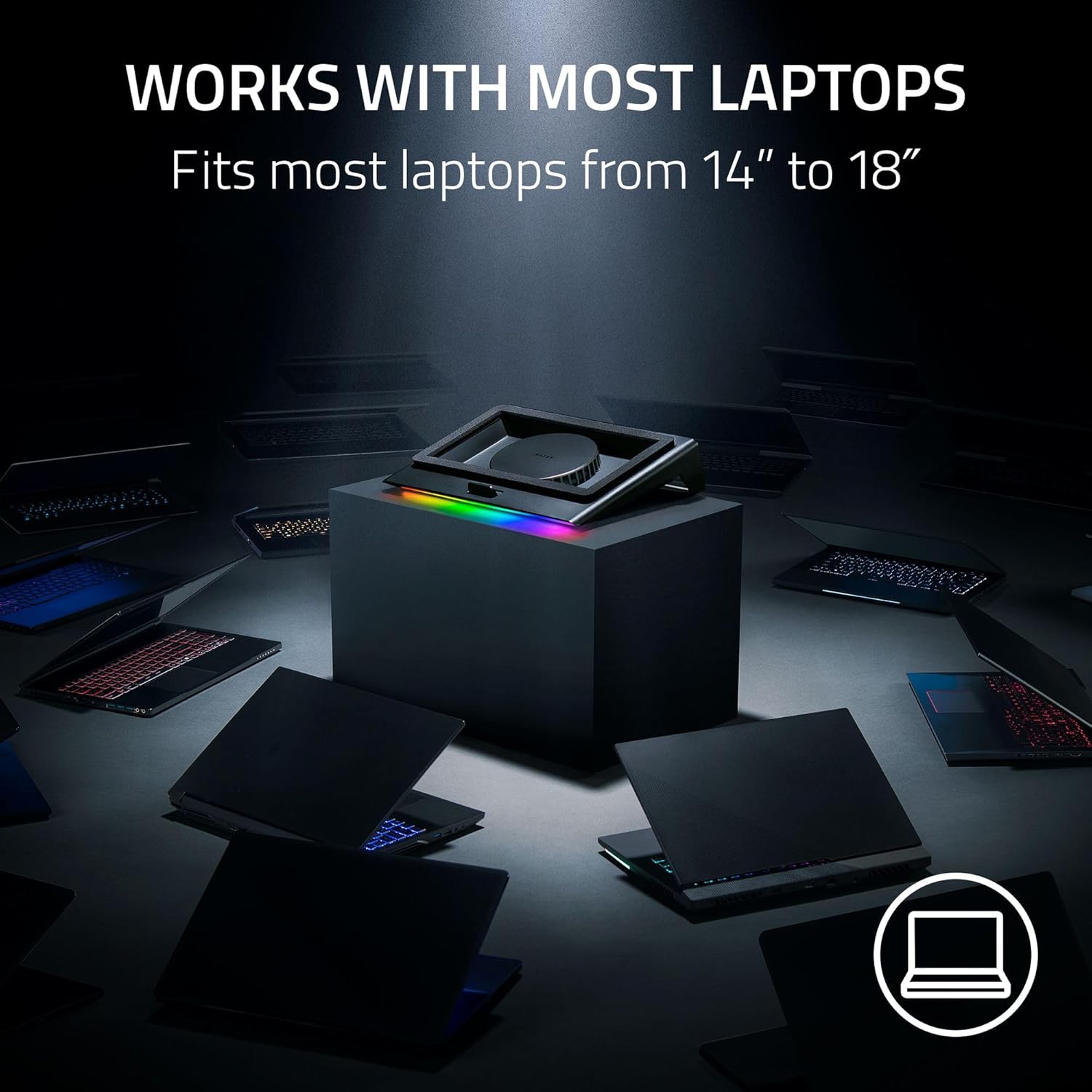 Razer Laptop Cooling Pad: Adaptive Smart - Intelligent Fan Control - Airtight Pressure Chamber - Fits Most Laptops & Macbooks 14” to 18" - Preset & Custom Fan Curves - 3 Port USB Type A - Chroma RGB
