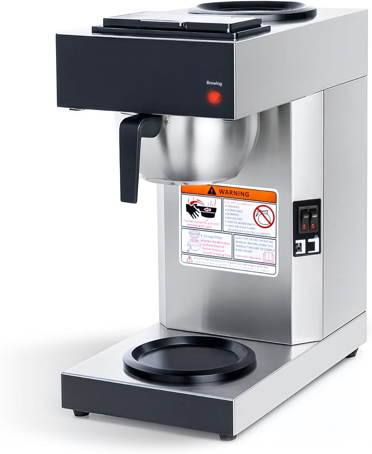 SYBO 12 Cup Coffee Maker Commercial, Pour Over Coffee Maker Brewer, Industrial Stainless Steel Cafetera with 2 Warmers