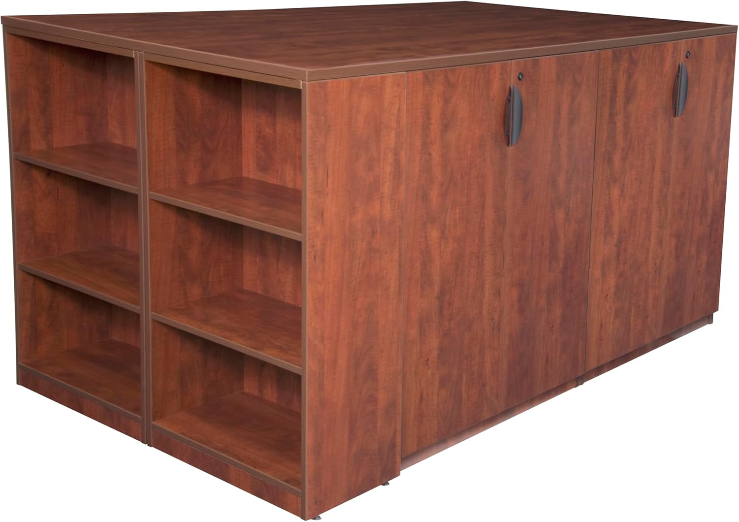 Regency Legacy Stand Up 2 Storage Cabinet/ 2 Desk Quad with Bookcase End- Cherry