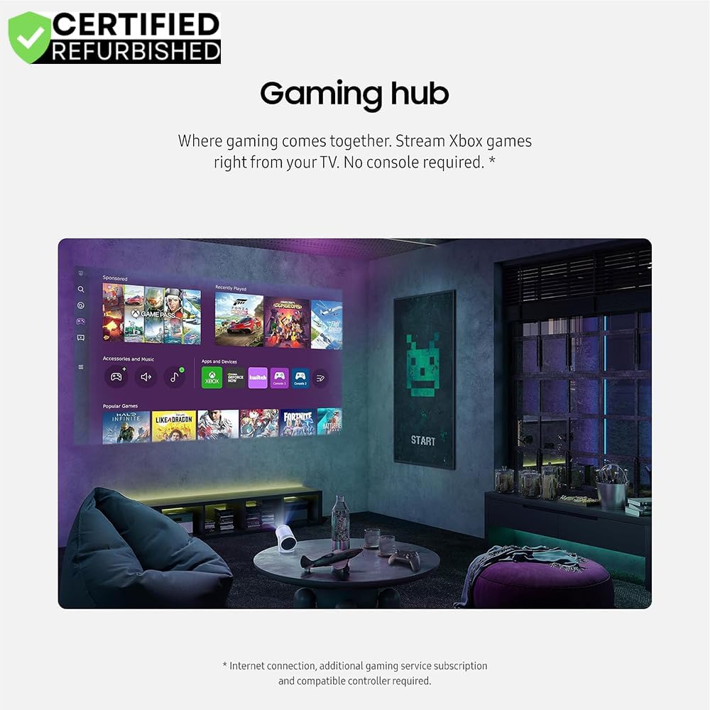 Samsung SP-LFF3CLAXXZA The Freestyle Projector 2nd Gen with Gaming Hub (Renewed) Bundle with 2 Year CPS Enhanced Protection Pack