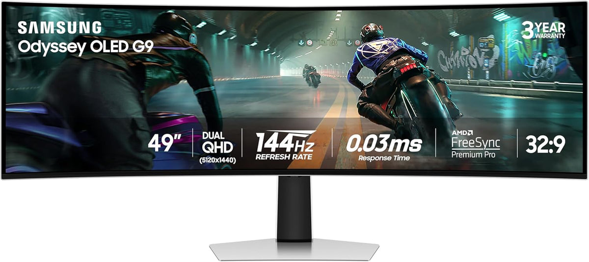 Samsung 49" Odyssey OLED G9 (G91SD) Dual QHD QD-OLED G-Sync Compatible Curved Gaming Monitor  144Hz  0.03ms  AMD FreeSync Premium Pro  Ergonomic Stand  3 Year Warranty  LS49DG910SNXZA  2024