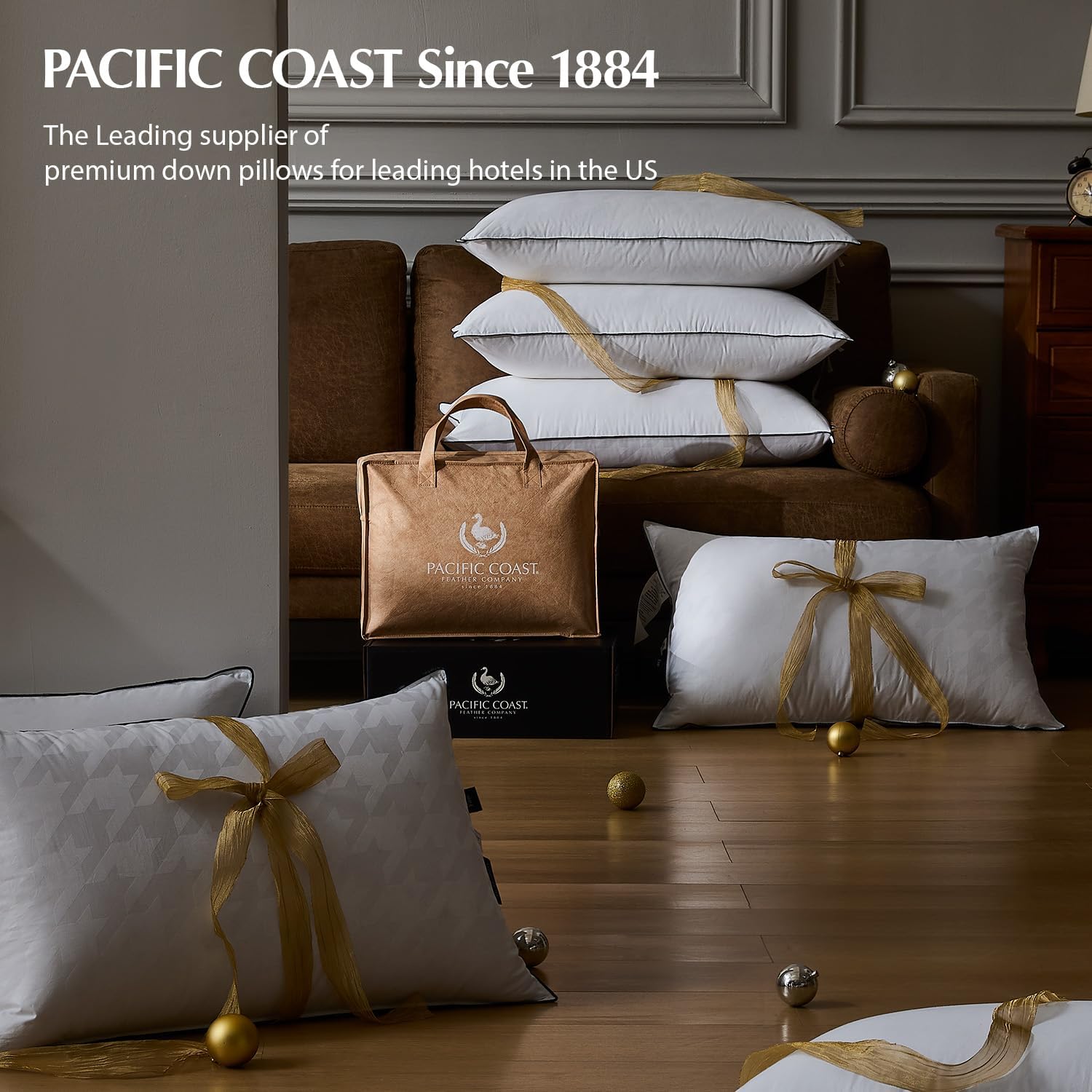 Pacific Coast Down Pillow, Extra Support for Side Sleepers, Firm Supportive, White Goose Down Bed Pillow, 650 Fill Power, 450 Thread Count 100% Jacquard Cotton Shell, Luxury, Queen Size, 1 Pack