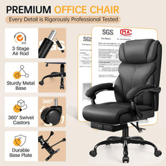 Office Chair, Executive Big and Tall Leather Desk Chairs with Footrest, Ergonomic Breathable Computer Chair with Adjustable High Back, Lumbar Support Swivel PC Chairs with Rocking Function