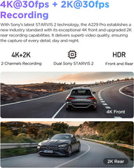VIOFO A229 Pro 4K HDR Dash Cam  Dual STARVIS 2 IMX678 IMX675  4K+2K Front and Rear Car Camera  2 Channel with HDR  Voice Control  5GHz WiFi GPS  Night Vision 2.0  24H Parking Mode