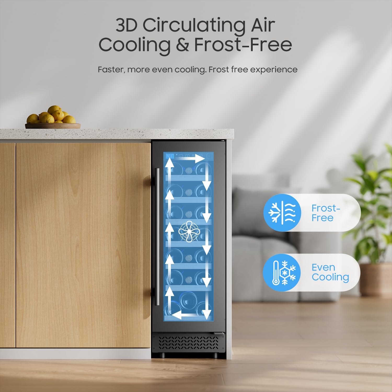 12" Wine Cooler Refrigerator 21 Bottle Wine Fridge Built-in or Freestanding with Double-Layer Tempered Glass Door Compressor quick cooling, Low Noise