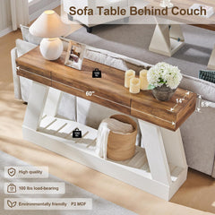 OKD 60" Farmhouse Entryway Table with Drawer, Console Table Behind Sofa, Narrow Long Entryway for Hallway, Living Room, Hallway, Behind Couch(Antique White)