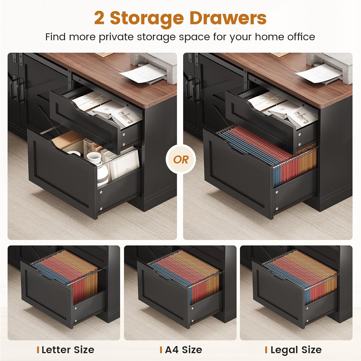 SEDETA Farmhouse L Shaped Standing Desk, 55 inch Height Adjustable Corner Desk with Storage Drawers, Standing Computer Desks with Power Outlets for Home Office, Black