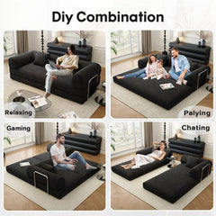 78.8" Modular Sofa Bed - 4-in-1 Convertible Design with Corduroy Fabric and High Density Sponge, Removable Cover and Fixed Frame