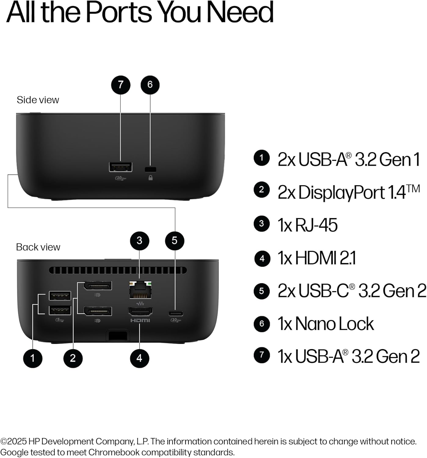 HP USB-C 100W G6 Dock  Future-Proof Design with Ambient LED Lighting and On-Screen Display Notifications  Additional USB-C Ports  Upgraded HDMI 2.1 Port  Upgraded to a 120Hz Refresh Rate