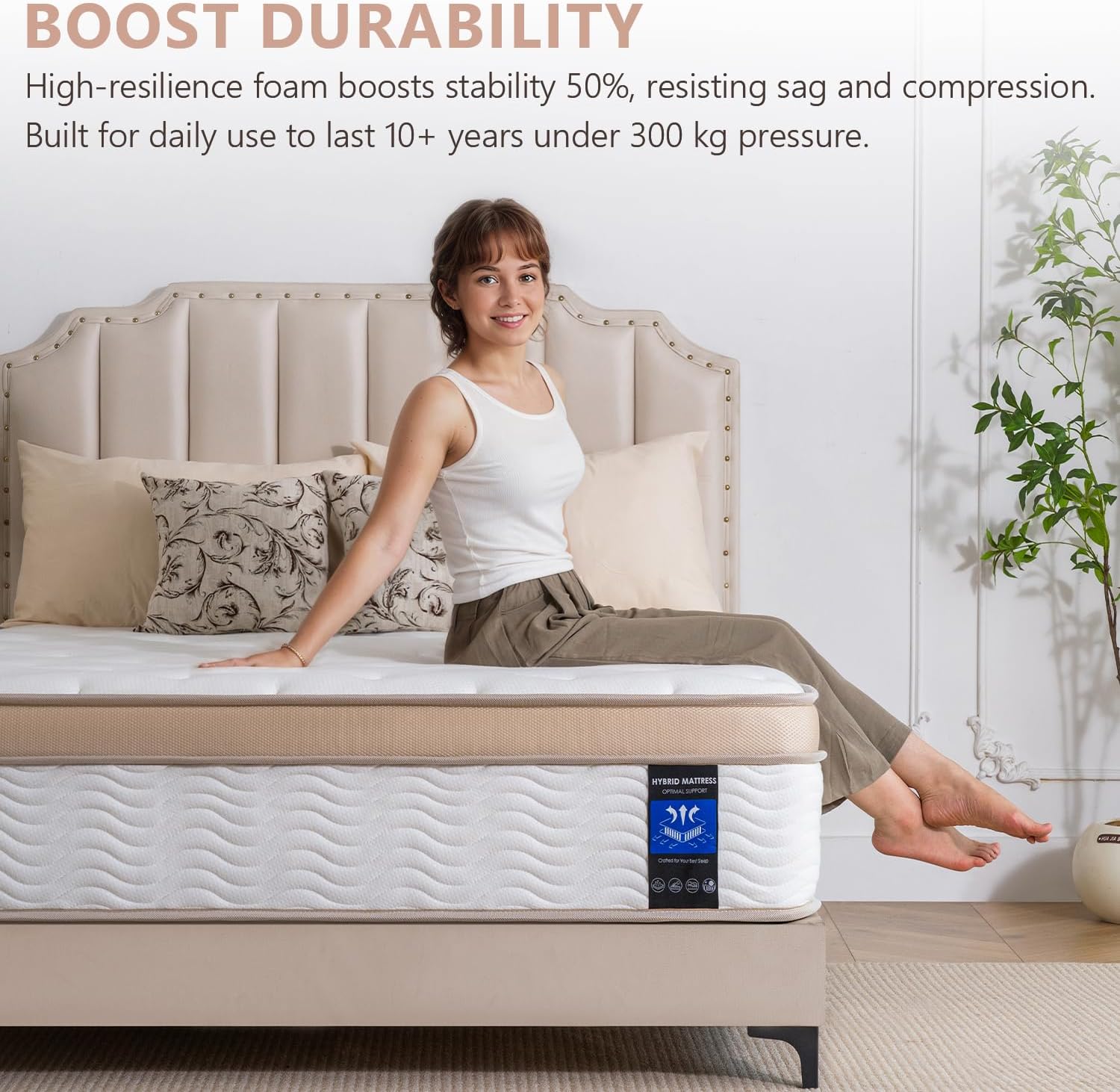Queen Mattress 12 Inch Plush Soft Hybrid Cooling Breathable Memory Foam and Pocket Spring Bed, Pressure Relief, Zoned Support, Back Pain Relief, Fiberglass Free CertiPUR-US Certified