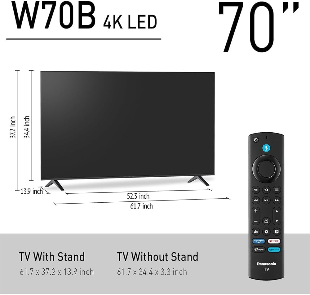 Panasonic TV-70W70BP W70 Series 70 inch LED 4K Ultra HD Smart Fire TV Bundle with 2X 6FT Universal 4K HDMI Cable  Theater Essentials and CPS Exclusive 26 Month Protection Pack BEACH-CPS-26M1000ATV