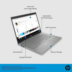 HP Chromebook 14 Laptop (14" Anti-glare  Intel 4-Core Celeron N4120  4GB RAM  128GB Storage (64GB+64GB SD)) for Home & Student  Lightweight  14-Hr Battery Life  Webcam  Wi-Fi  IST HUB  Chrome OS  Grey